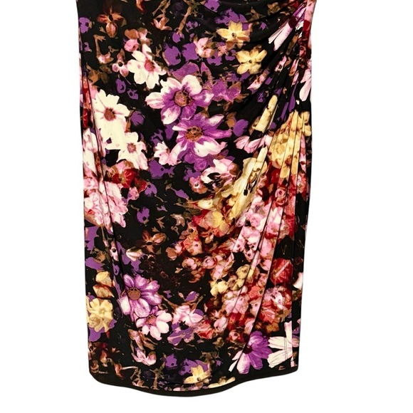 Ralph Lauren Dark Floral Surplice Neckline Faux Wrap Black Purple Sheath Dress - Picture 4 of 11